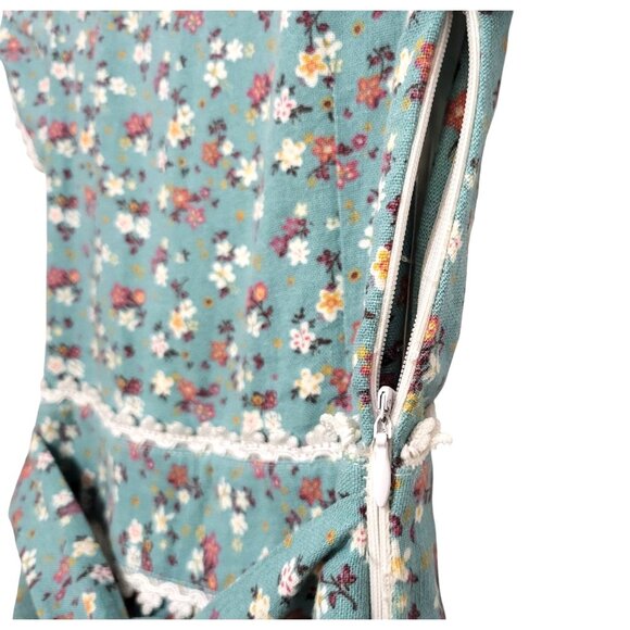 Xiaolizi Floral Linen Maxi Dress Duck Egg Blue Cap Sleeve - Picture 9 of 12